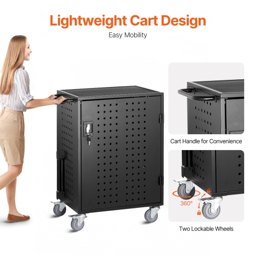 VEVOR 36 Device Charging Cart, Mobile Charging Station, Up to 15.6 in Screen Size, Office and Classroom Mobile Charging Cart, for Chromebook, Tablet