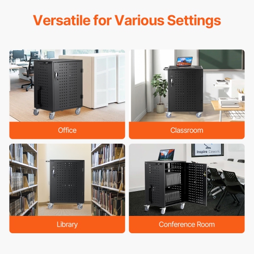 VEVOR 36 Device Charging Cart, Mobile Charging Station, Up to 15.6 in Screen Size, Office and Classroom Mobile Charging Cart, for Chromebook, Tablet