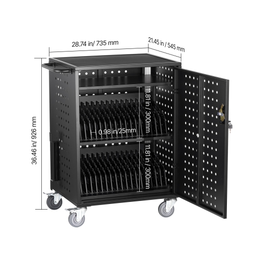 VEVOR 36 Device Charging Cart, Mobile Charging Station, Up to 15.6 in Screen Size, Office and Classroom Mobile Charging Cart, for Chromebook, Tablet