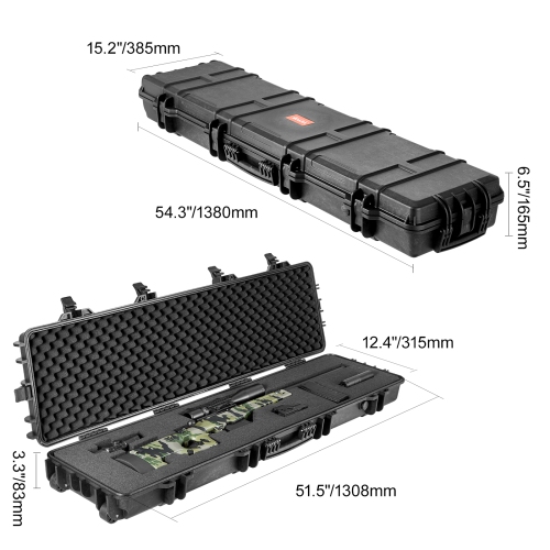 VEVOR 3 Layers Rifle Case, Rifle Hard Case with Fully-protective Foams, 50 inch lockable Hard Gun Case with Wheels, IP67 Waterproof & Crushproof, for