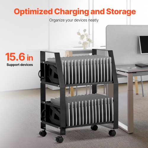 VEVOR 32 Device Laptop Cart, Mobile Open Charging Station, Up to 15.6 in Screen Size, Office and Classroom Mobile Charging Cart, for Chromebook,