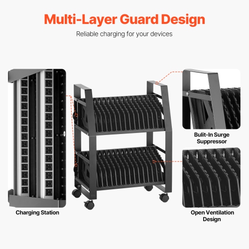 VEVOR 32 Device Laptop Cart, Mobile Open Charging Station, Up to 15.6 in Screen Size, Office and Classroom Mobile Charging Cart, for Chromebook,