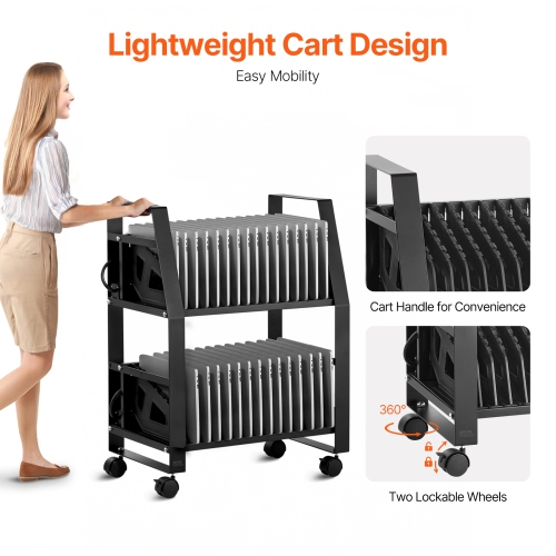 VEVOR 32 Device Laptop Cart, Mobile Open Charging Station, Up to 15.6 in Screen Size, Office and Classroom Mobile Charging Cart, for Chromebook,