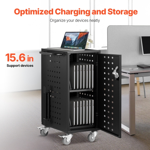 VEVOR 16 Device Charging Cart, Mobile Charging Station, Up to 15.6 in Screen Size, Office and Classroom Mobile Charging Cart, for Chromebook, Tablet