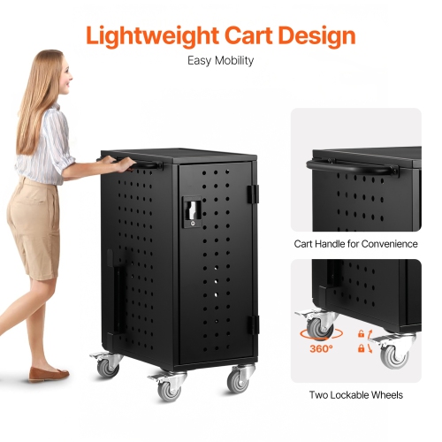 VEVOR 16 Device Charging Cart, Mobile Charging Station, Up to 15.6 in Screen Size, Office and Classroom Mobile Charging Cart, for Chromebook, Tablet