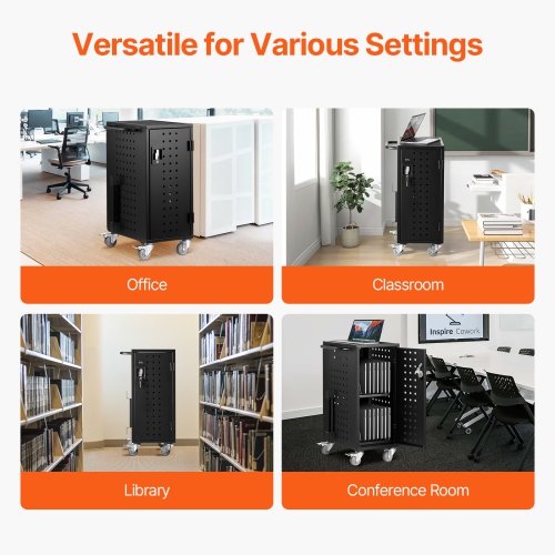 VEVOR 16 Device Charging Cart, Mobile Charging Station, Up to 15.6 in Screen Size, Office and Classroom Mobile Charging Cart, for Chromebook, Tablet