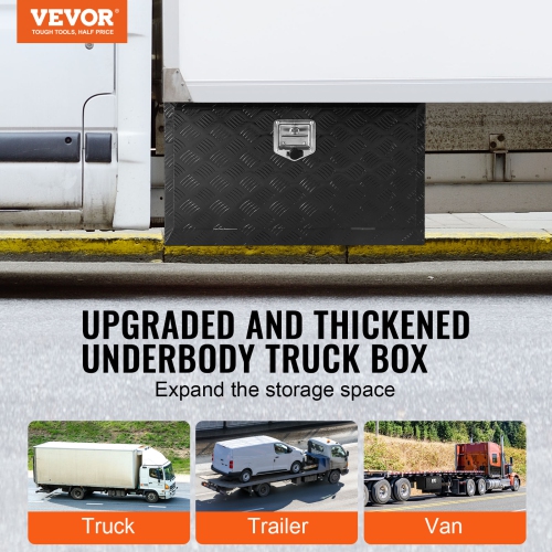 VEVOR 36" x 14" x 16" Underbody Truck Box, Pickup Storage Box, Aluminum Diamond Plate Box with Lock and Keys, Waterproof Trailer Storage Box with