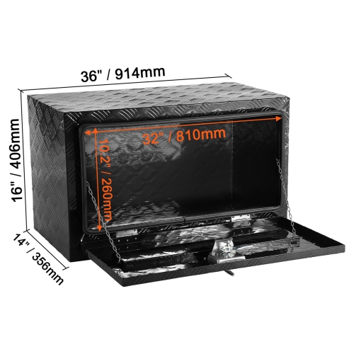 VEVOR 36" x 14" x 16" Underbody Truck Box, Pickup Storage Box, Aluminum Diamond Plate Box with Lock and Keys, Waterproof Trailer Storage Box with