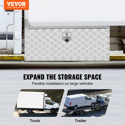 VEVOR 36"×17"×18" Underbody Truck Box, Pickup Storage Box, Aluminum Diamond Plate Box with Lock and Keys, Waterproof Trailer Storage Box with