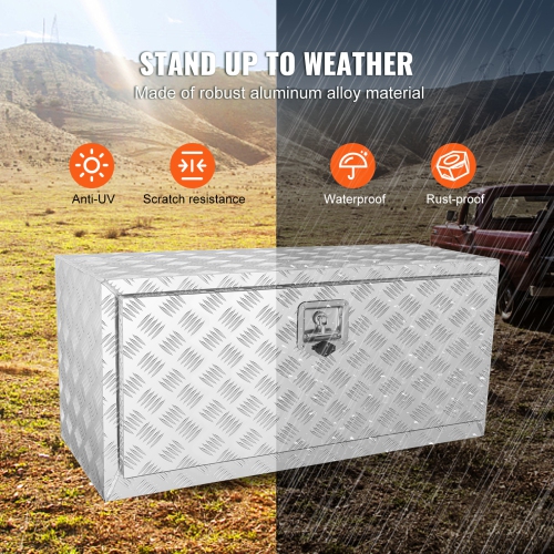 VEVOR 36"×17"×18" Underbody Truck Box, Pickup Storage Box, Aluminum Diamond Plate Box with Lock and Keys, Waterproof Trailer Storage Box with