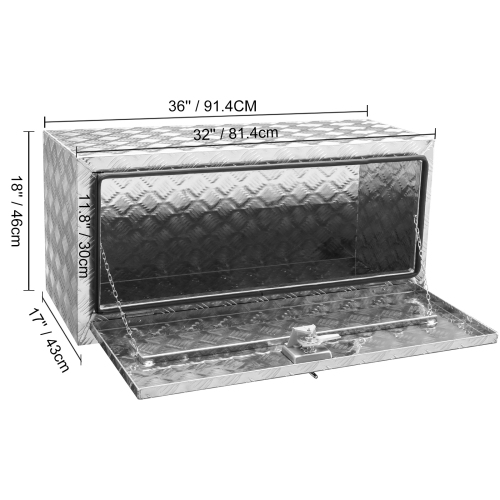 VEVOR 36"×17"×18" Underbody Truck Box, Pickup Storage Box, Aluminum Diamond Plate Box with Lock and Keys, Waterproof Trailer Storage Box with