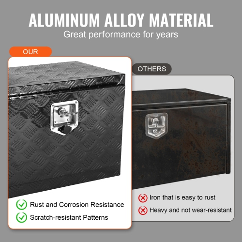 VEVOR 24" x 12" x 14" Underbody Truck Box, Pickup Storage Box, Aluminum Diamond Plate Box with Lock and Keys, Waterproof Trailer Storage Box with