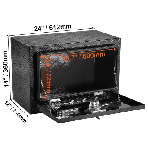 VEVOR 24" x 12" x 14" Underbody Truck Box, Pickup Storage Box, Aluminum Diamond Plate Box with Lock and Keys, Waterproof Trailer Storage Box with