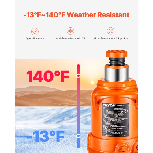 VEVOR 20 Ton/44092 lbs Hydraulic Bottle Jack, Bottle Jack with 6.69''-12.6'' Lifting Range & 3-Section Long Handle, for Car, Pickup, Truck, RV, Auto