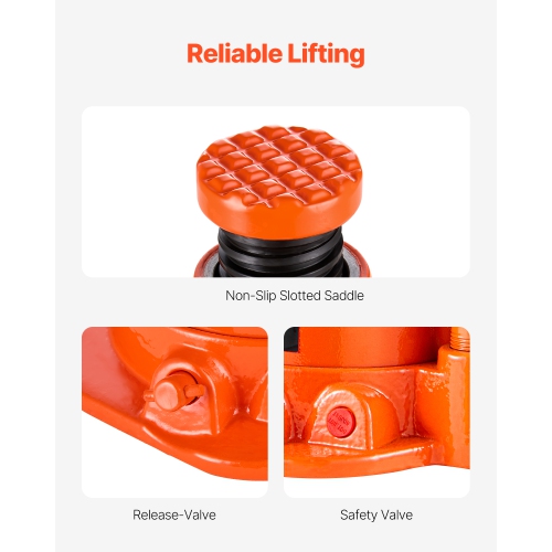 VEVOR 20 Ton/44092 lbs Hydraulic Bottle Jack, Bottle Jack with 6.69''-12.6'' Lifting Range & 3-Section Long Handle, for Car, Pickup, Truck, RV, Auto