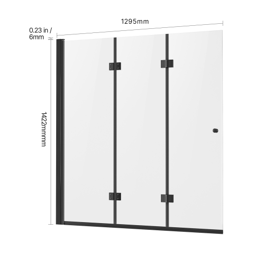 VEVOR 51 in W x 56 in H Bathtub Shower Door, Frameless Foldable Hinged Shower Door, Tri-Fold Shower Door with 1/4 in Tempered Glass Door, 180°