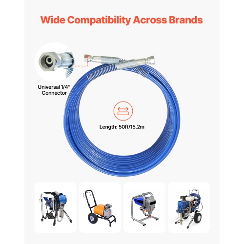 VEVOR 50ft Airless Paint Sprayer Hose, 1/4 in Universal Spray Hose, 4350 PSI High Pressure Airless Sprayer Hose, Multi-Layer Reinforced Steel Wire