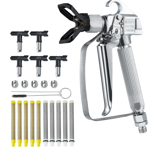 VEVOR  3600Psi Airless Paint Spray Gun, High Pressure Airless Paint Sprayer Gun w 5 Tips, 211, 315, 417, 517, 623, Swivel Joint Gun Kit w Filters