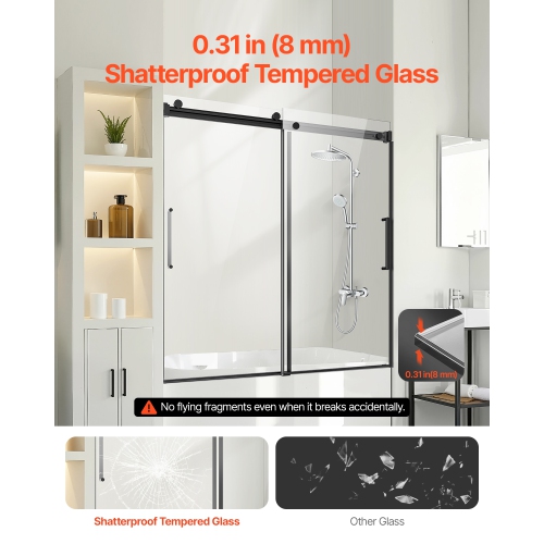 VEVOR 56-60 in W x 60 in H Frameless Sliding Bathtub Door, Shower Glass Door, Double Sliding Tub Door with 5/16 in Clear Tempered Glass and Stainless