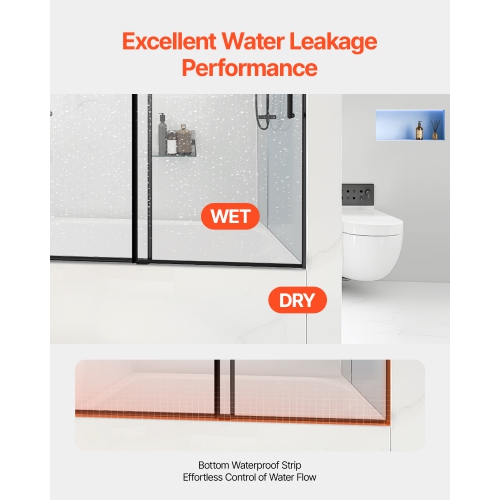 VEVOR 56-60 in W x 60 in H Frameless Sliding Bathtub Door, Shower Glass Door, Double Sliding Tub Door with 5/16 in Clear Tempered Glass and Stainless