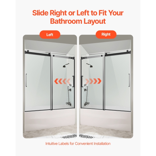 VEVOR 56-60 in W x 60 in H Frameless Sliding Bathtub Door, Shower Glass Door, Double Sliding Tub Door with 5/16 in Clear Tempered Glass and Stainless