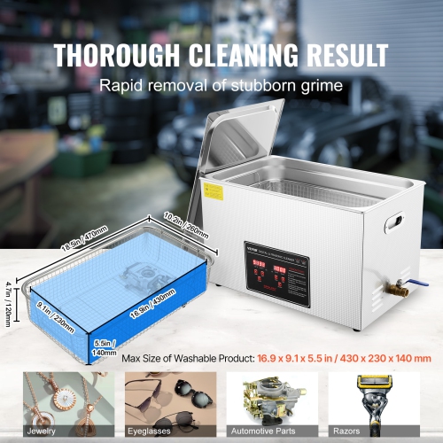 VEVOR 30L Ultrasonic Cleaner with Digital Timer & Heater, Professional Ultra Sonic Jewelry Cleaner, Stainless Steel Heated Cleaning Machine for