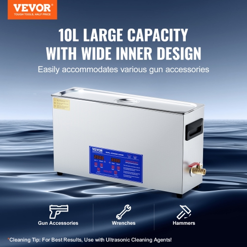 VEVOR 10L Ultrasonic Gun Cleaner, 300W Professional Ultra Sonic Cleaning Machine with Timer & Heater, 40kHz Digital Ultrasonic Cleaner with Basket