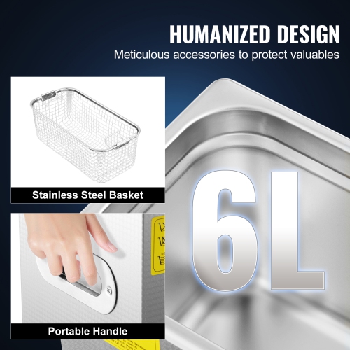 VEVOR 6 L Professional Ultrasonic Cleaner, Ultrasonic Jewelry Cleaner with Digital Timer & Heater, Stainless Steel Industrial Sonic Cleaner 40kHz for