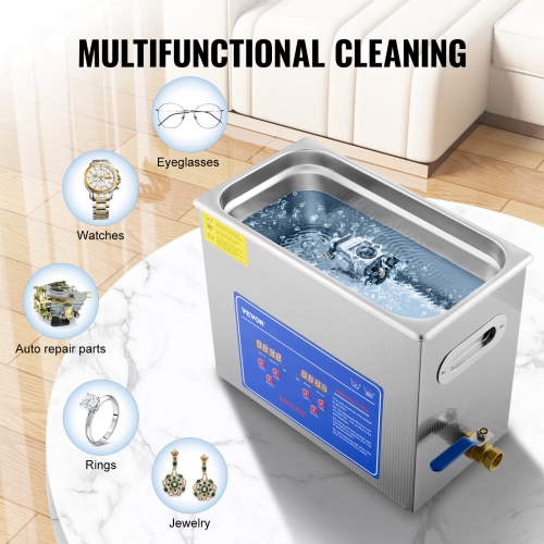 VEVOR 6 L Professional Ultrasonic Cleaner, Ultrasonic Jewelry Cleaner with Digital Timer & Heater, Stainless Steel Industrial Sonic Cleaner 40kHz for