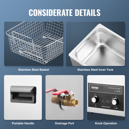 VEVOR 10L Ultrasonic Cleaner with Heater Timer & Basket, Professional Digital Sonic Cavitation Machine, 240W Cleaning Machine for Lab Tools, Metal