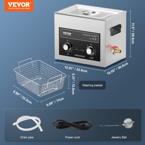 VEVOR 10L Ultrasonic Cleaner with Heater Timer & Basket, Professional Digital Sonic Cavitation Machine, 240W Cleaning Machine for Lab Tools, Metal