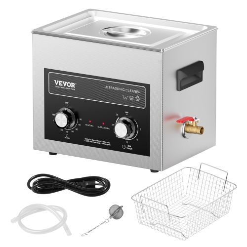 VEVOR 10L Ultrasonic Cleaner with Heater Timer & Basket, Professional Digital Sonic Cavitation Machine, 240W Cleaning Machine for Lab Tools, Metal