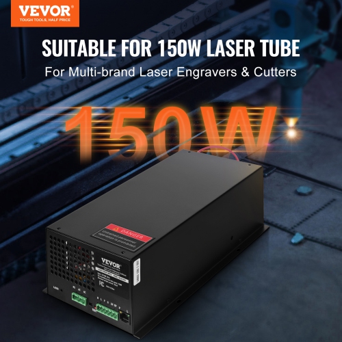 VEVOR 150W CO2 Laser Power Supply, Power Supply for 150W Laser Tube, Constant Current Protection, Open Circuit Protection, Fast Heat Dissipation,