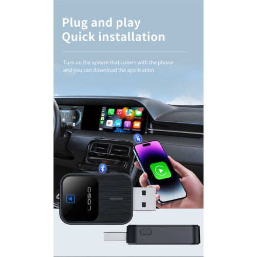 Adaptateur CarPlay sans fil, module de navigation intelligent deux-en-un avec fil à sans fil pour l'auto Android d'Apple