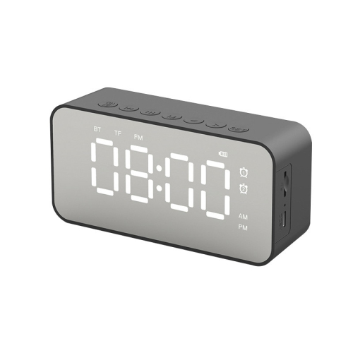 Smart Bluetooth Speaker, Mirror Clock Alarm Mini Card Radio Audio, FM Radio Digital Table Clock, LED-Q6 Black