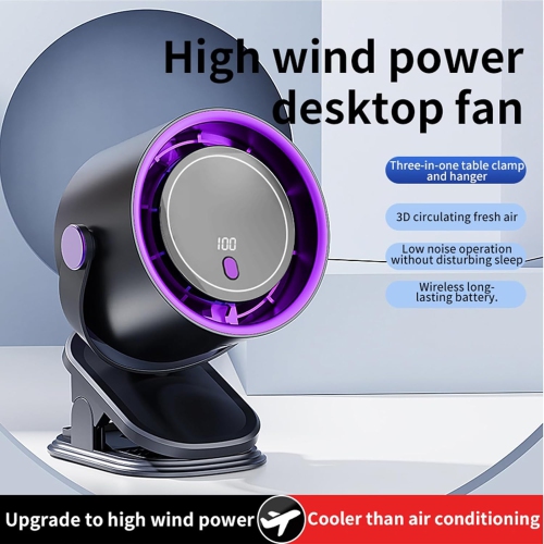 Desktop bladeless fan, USB clip-on portable digital display 100-speed high-speed turbo fan, LED digital power display, 5-speed wind adjustment