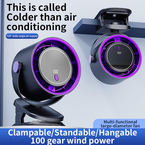 Desktop bladeless fan, USB clip-on portable digital display 100-speed high-speed turbo fan, LED digital power display, 5-speed wind adjustment