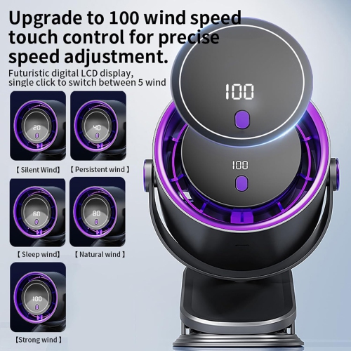 Desktop bladeless fan, USB clip-on portable digital display 100-speed high-speed turbo fan, LED digital power display, 5-speed wind adjustment