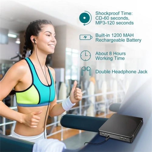 Portable CD Player Walkman, English Learning Retro CD Disc Album Player, Battery Life Digital Display with Dual 3.5mm Stereo Audio Jacks