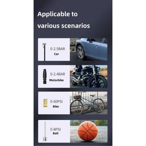 Digital display intelligent portable 12V car air pump, high power electric car tire motorcycle air pump, handheld car tire inflator