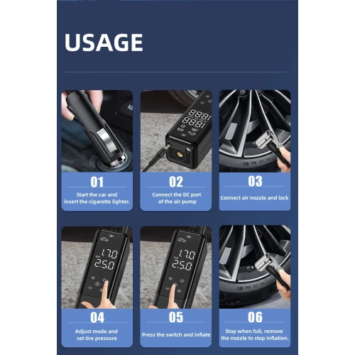 Digital display intelligent portable 12V car air pump, high power electric car tire motorcycle air pump, handheld car tire inflator