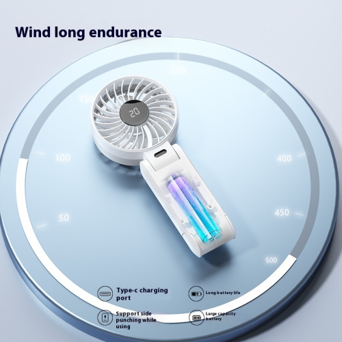 Handheld folding fan, portable neck hanging outdoor small fan, digital display 100-speed auxiliary food small fan