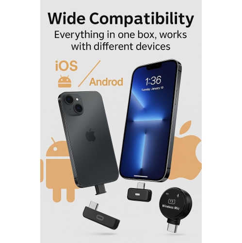 Micro-cravate sans fil, diffusion en direct sur téléphone mobile, avec étui de chargement, retour d'oreille avec réduction du bruit, interface