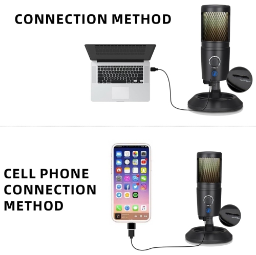 RGB microphone, USB live broadcast condenser microphone, microphone computer competition recording, with light