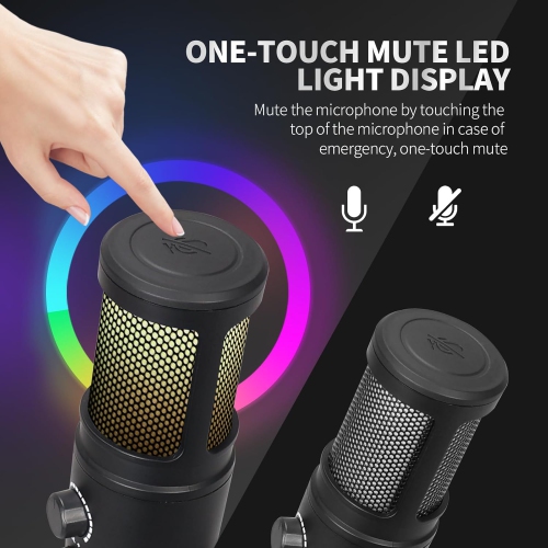 RGB microphone, USB live broadcast condenser microphone, microphone computer competition recording, with light