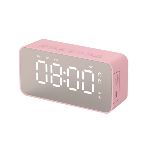 Smart Bluetooth Speaker, Mirror Clock Alarm Mini Card Radio Audio, FM Radio Digital Table Clock, LED-Q6 Pink