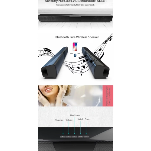 Long sound bar, desktop home theater TV computer bluetooth speaker, outdoor car wireless speaker, wireless 20w long speaker home theater system -