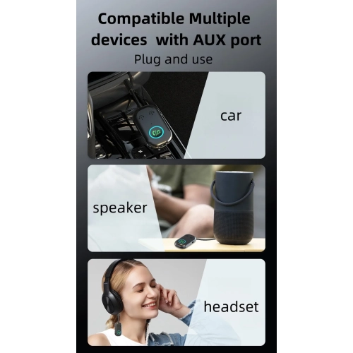 Car AUX Bluetooth receiver, Bluetooth 5.3 adapter, 3.5mm audio conversion connector, 2 in 1 car BT receiver transmitter