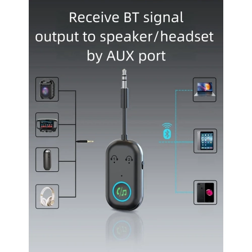 Car AUX Bluetooth receiver, Bluetooth 5.3 adapter, 3.5mm audio conversion connector, 2 in 1 car BT receiver transmitter