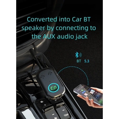 Car AUX Bluetooth receiver, Bluetooth 5.3 adapter, 3.5mm audio conversion connector, 2 in 1 car BT receiver transmitter
